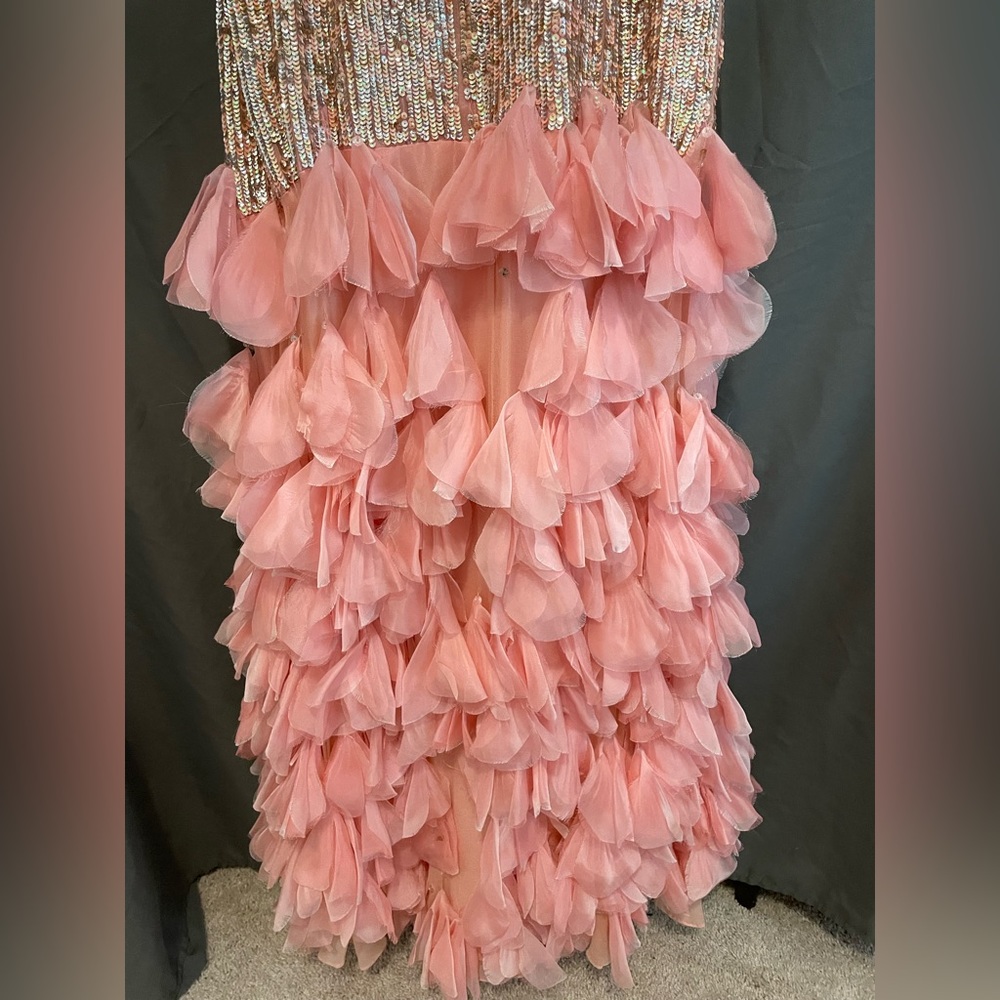 Vintage Sherri Hill Pink Sequin Silk Gown - Prom Homecoming Feather Train 4 Y2K - Picture 11 of 12